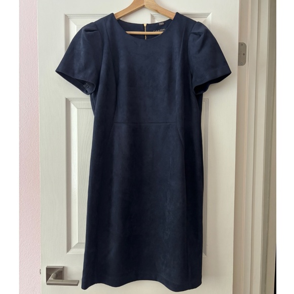 🛍️Sale🛍️ Calvin Klein Faux Suede Puff Sleeve Sheath Dress - Blue Size 16 - Picture 3 of 10